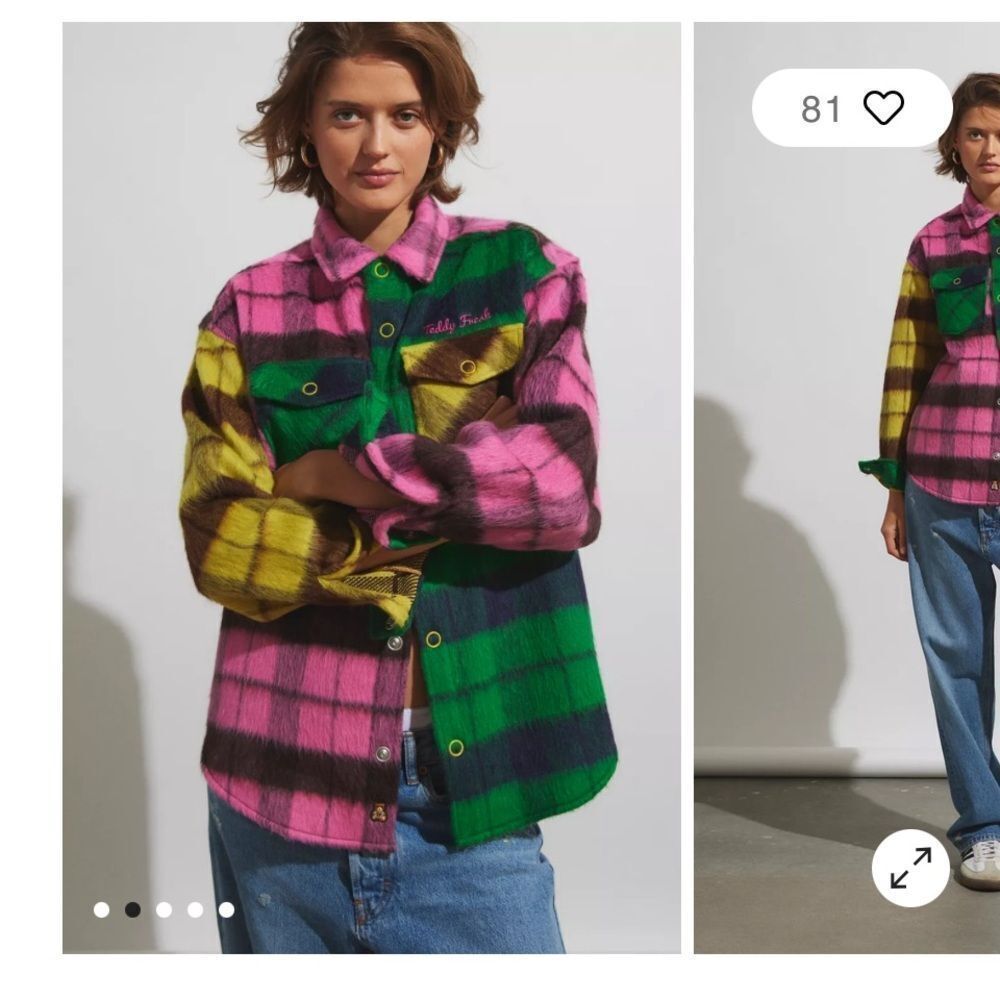Teddy Fresh Fuzzy Plaid Snap Collared Shirt Jacket